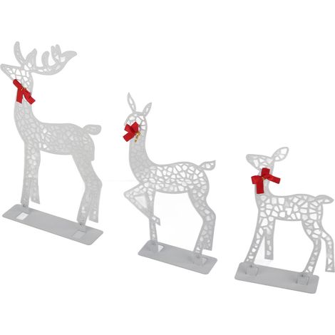 Lot de 3 décorations lumineuses de Noël représentant des rennes, en fer, avec lumière blanche chaude et LED. Décoration de table pour l'intérieur et l'extérieur. Cerfs lumineux - 02 (1/5)
