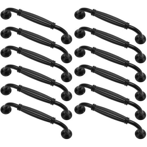 Set mit 12 europäischen Vintage-Schranktürgriffen, antike Schubladengriffe für Küche, Schlafzimmer, Lochabstand 96 mm, schwarz (1/5)