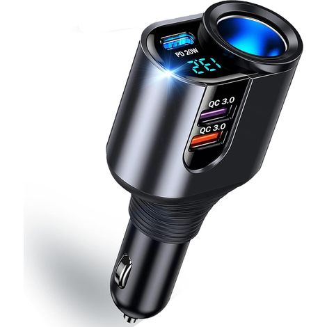 [PD3.0 y Dual QC3.0] Cargador de coche USB C de 166 W, cargador rápido para iPhone 13, 12, 11 Pro Max, Mini/Se 2020, XR, XS, X, 8, 7, 8 Plus, XS Max, cargador de coche con entrega de energía/carga ráp (1/4)