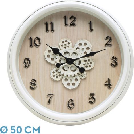 BERROCAL Orologio da parete in faggio bianco 50x50x6 cm ingranaggi con movimento