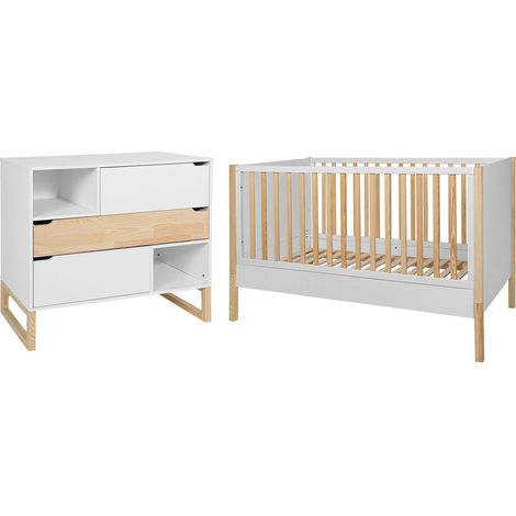 Mitwachsendes Babybett 70x140 und Kommode mit 3 Schubladen Bellamy Juliette Weiß und Holz (1/5)