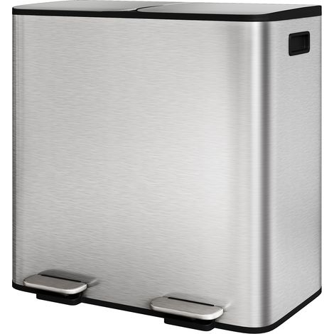 Poubelle de Cuisine 2 Compartiments 2x40L, Acier Inoxydable, Pédale, Couvercle à Fermeture Douce, Anti-empreintes (1/5)