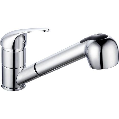 Küchenarmatur mit Ausziehbrause und 2 Strahlarten, doppelt verriegelbarem Edelstahlschlauch, 190 mm (Höhe) x 170 mm (Ausladung), Chrom (1/4)