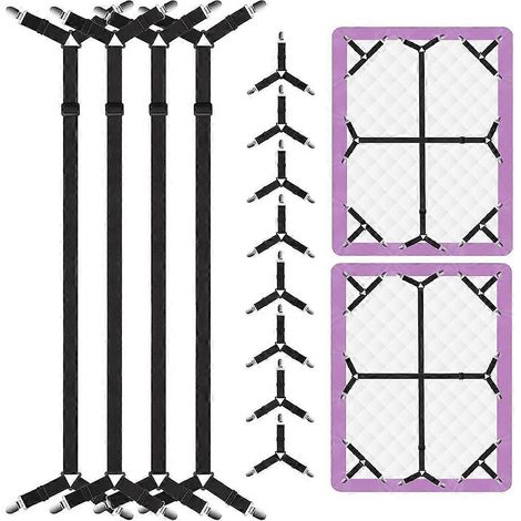12 pièces lit drap sangles, Secure et réglable Fitted drap Holders pour complet, Queen, King et More, nylon et métal (1/5)