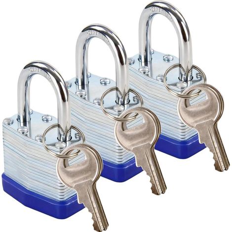 Lot de 3 cadenas à clé identique, résistants aux intempéries, avec anse longue