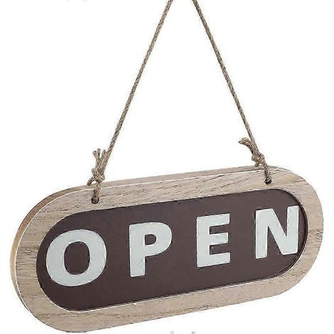 Panneau décoratif double face « Ouvert/Fermé » avec corde. en bois naturel. idéal pour les commerces et les cafés. (1/5)