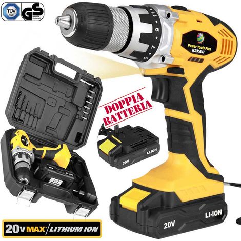 Trapano Avvitatore 20V a DOPPIA Batteria LITIO in Valigetta Cordless 2 Velocita (1/5)