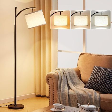 Lampadaire Salon, Lampadaire Moderne avec 3 Températures de Couleur, Lamp Haut avec Abat-jour Réglable en Lin, Lamp Vintage pour Salon Chambre Bureau (Ampoule Incluse) (1/4)