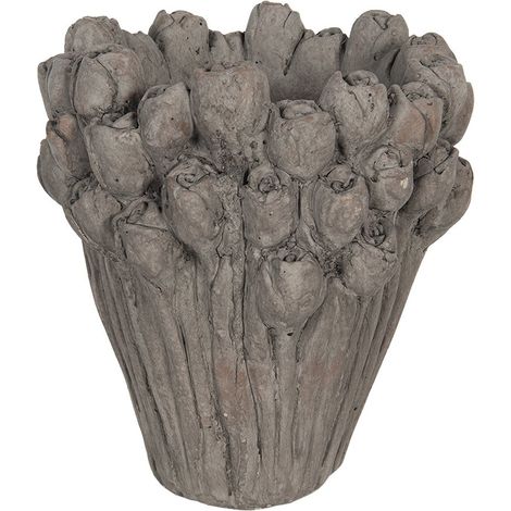 Pot de fleurs en pierre grise Ø 23 x 25 cm, cache-pot intérieur avec décor de roses - PANGIVO (1/2)