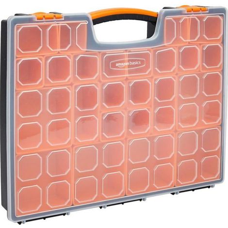 Boîte de rangement pour outils (vide) - - TO-002 - 19 compartiments - Couvercle transparent - Poignée intégrée (1/3)