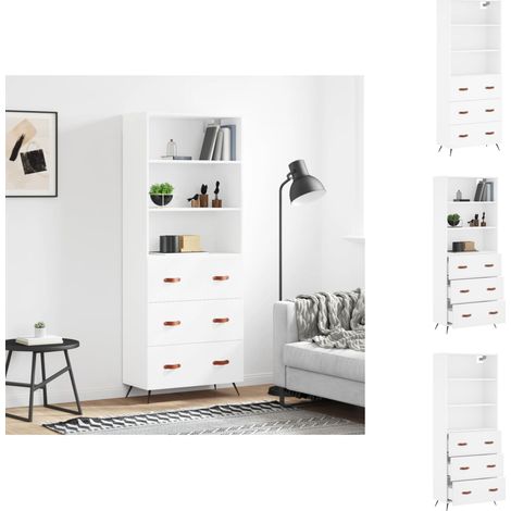 Sideboards - Living Highboard Weiß 69,5x34x180 cm Holzwerkstoff (1/5)