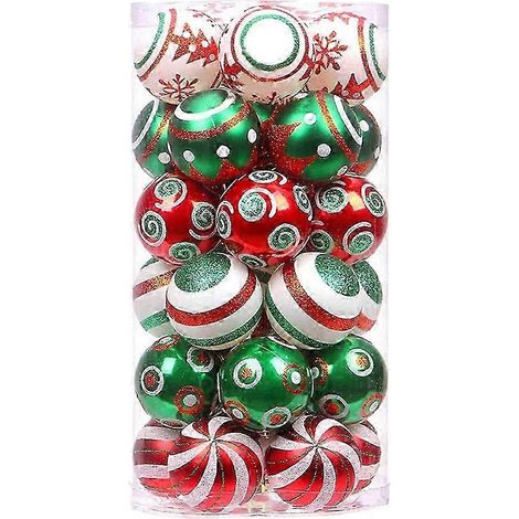 Lot de 30 boules de Noël décoratives rouges, vertes et blanches à suspendre, 6 cm (1/5)