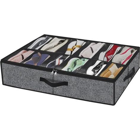 Organisateur de chaussures sous le lit – 75 x 60 cm – Noir – Gain de place – Anti-poussière (1/5)