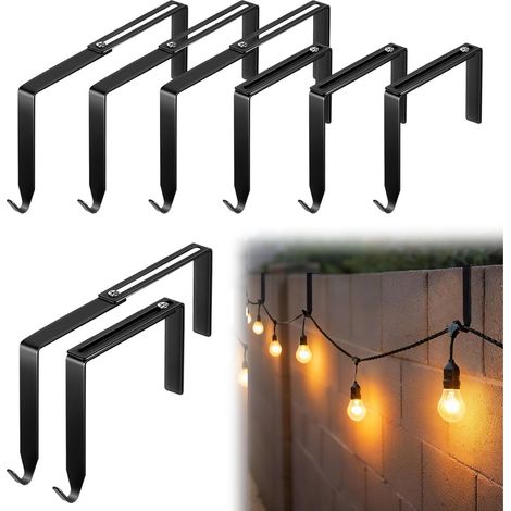 Lot de 8 crochets réglables, clips métalliques sans perçage pour guirlandes lumineuses extérieures et murs en béton, noir (1/5)