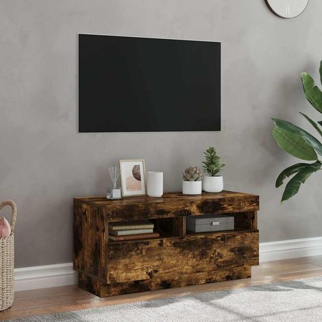 vidaXL Mobile Porta TV con Luci LED Rovere Fumo 80x35x40 cm