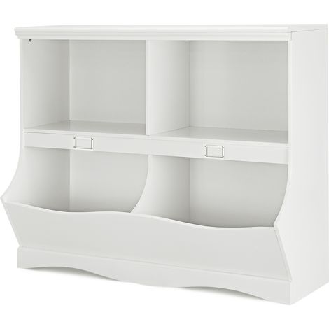 Bibliothèque Enfants 4 Compartiments, Meuble Forme Vague 105,5x39,5x84 cm Blanc CW37654 (1/2)