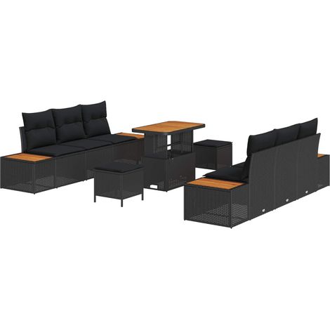 Maison Exclusive - Set Divano da Giardino con cuscino 9 pcs Nero Poly Rattan