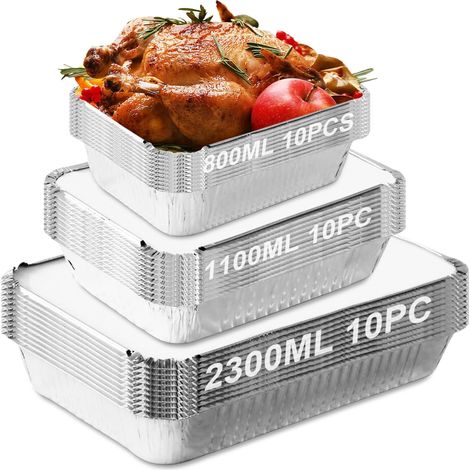 30 Barquette Aluminium, Couvercle Inclus, 800ml 1100ml 2300ml, Résistant Chaleur, Pour Barbecue Four Pique-nique