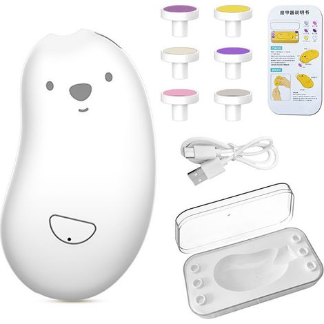 Limeuse électrique bébé ongles rechargeable USB 6 embouts polissage soin maison limage blanc (1/5)