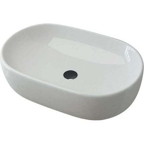 Lavabo da appoggio ovale ceramica bianco lucido 60 cm (1/2)