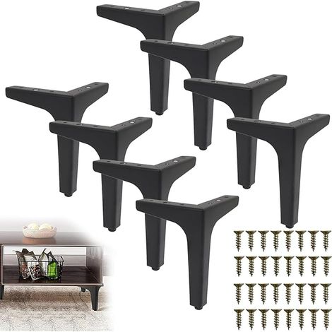 Lot de 8 Pieds de Meubles Noirs 15CM Pied Canapé en Métal Pieds de Table Basse avec Vis Triangulaires Pied de Meubles Modernes pour Canapé Armoire Commode Buffet Table de Chevet (1/5)