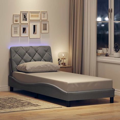 Estructura cama con LED sin colchón tela gris claro 90x190 cm vidaXL (1/5)