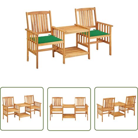 Chaises de jardin avec table à thé et coussins acacia solide (1/5)