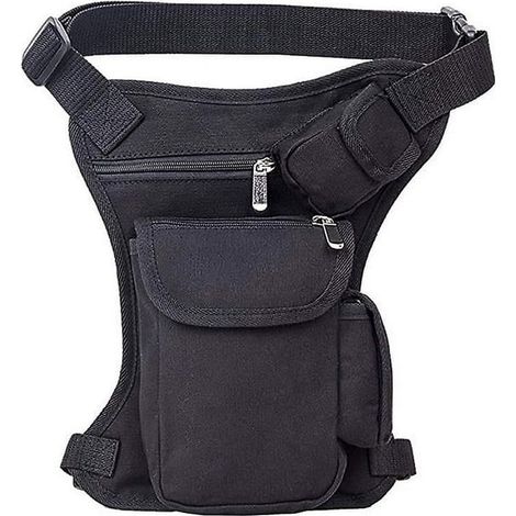 Sacoche de jambe - Sacoche de moto en toile noire - Sac banane - Sacoche de jambe (1/5)