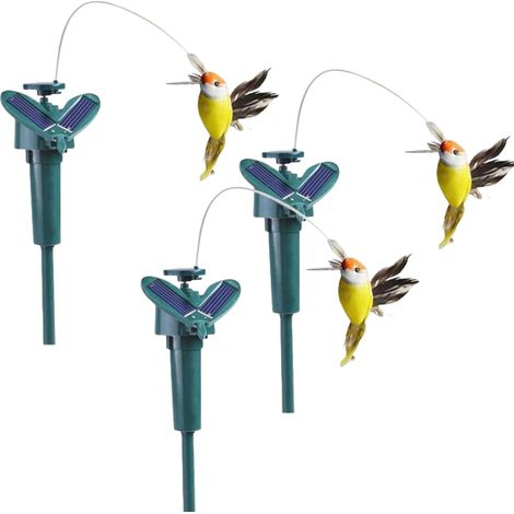 Set di 3 colibrì galleggianti a energia solare, decorazione da giardino per esterni su picchetti, colibrì galleggianti ad energia solare, colibrì volanti e danzanti realistici, repellente per mosche, 
