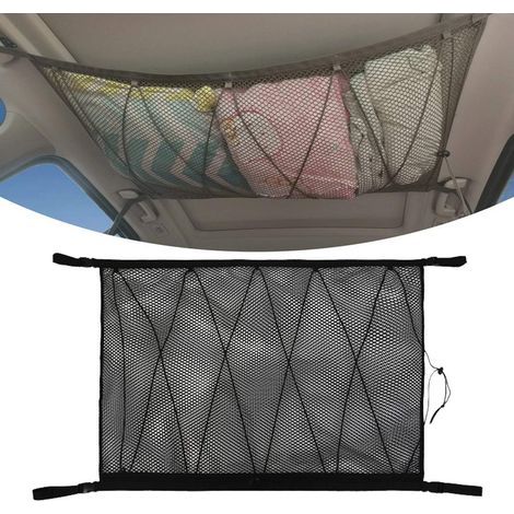Filet de Rangement pour Voiture, Universel Sac pour Toit de Voiture avec Fermeture Éclair,Noir Organisateur Bagage Rangement Filet pour Voiture SUV Plafond (Filet Cordon Serrage) (1/5)