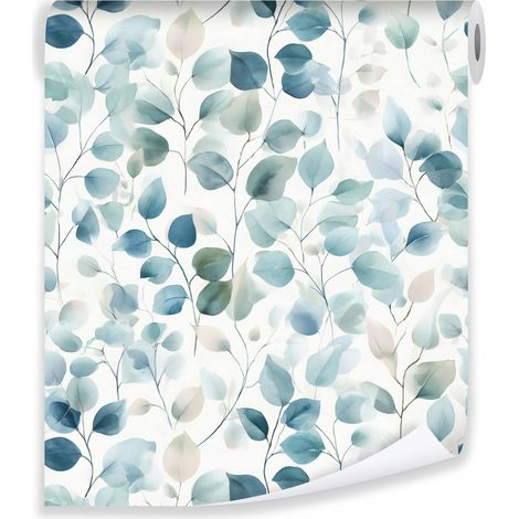 Papier peint feuilles bleues aquarelle sur molleton mur living room bedroom (1/3)