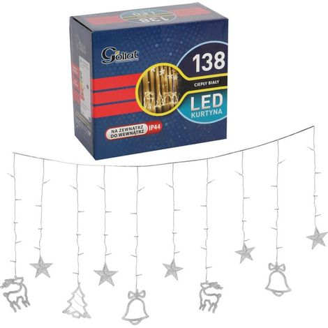 Decorazione natalizia a LED con 138 luci, stelle, campanelle e renne, luce bianca. (1/5)