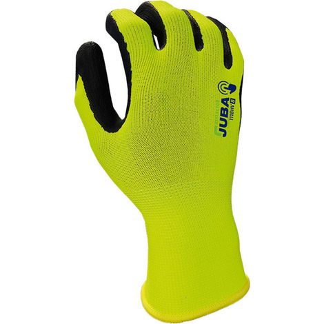 Gut sichtbarer Eco-Nit FOAM-Rückenhandschuh Größe 6 JUBA – Schwarz/Fluorgelb