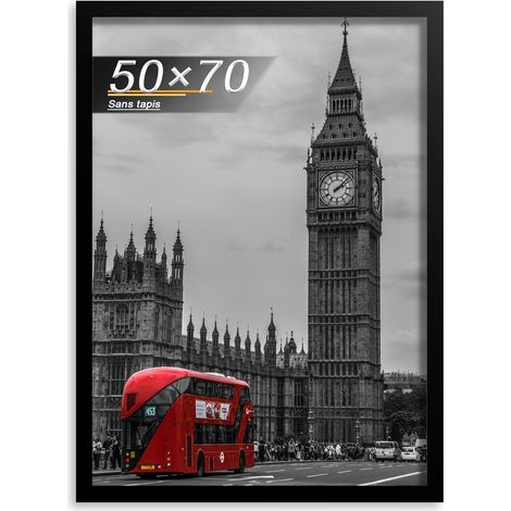 Cadre Photo 50x70 cm Noir - Cadre Poster en Bois MDF avec Plaque Acrylique Incassable - Design Moderne pour Photos (1/5)