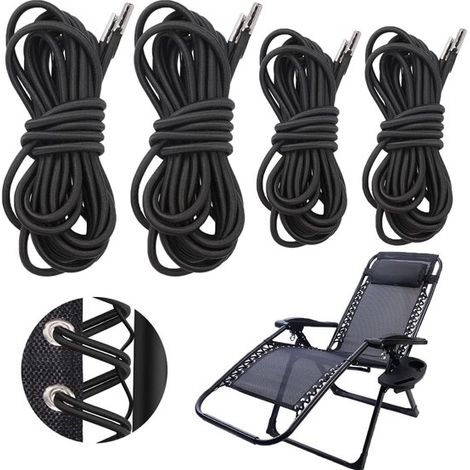 Cordons élastiques universels pour fauteuils inclinables, lot de 8, compatibles avec les fauteuils zéro gravité, les chaises pliantes et les fauteuils inclinables, noirs. (1/2)