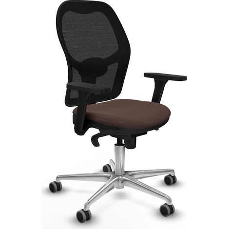 Jorquera sincro malla negra similpiel marrón oscuro brazos 3D base aluminio ruedas 65mm engomada (1/5)