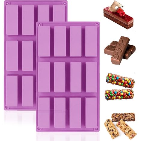 Moule Financier Silicone, Moule Rectangulaire Patisserie pour Gâteau, Barre de Chocolat et Granola, Biscuits (12 Cavités, Violet) (1/5)