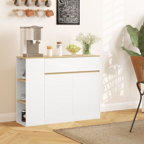 REDOM Aparador 105x30x81.5 cm, mueble de almacenaje con 2 puertas, cajón grande dividido y estantes regulables, madera blanca (1/5)