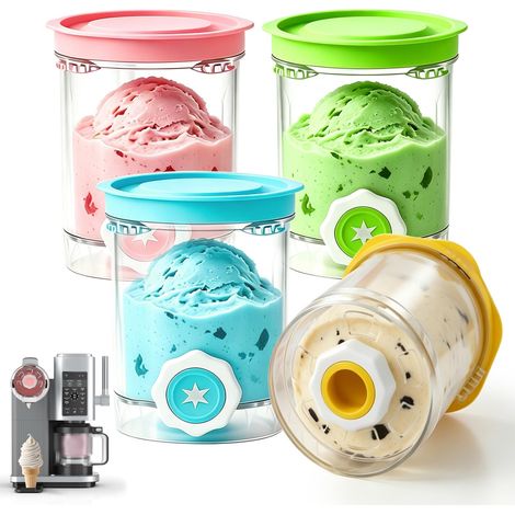 Lot de 4 récipients de rechange pour NC701EU - 480 ml - Sans BPA et passent au lave-vaisselle - Compatible avec machine à glace (jaune/vert/rose/bleu) (1/5)