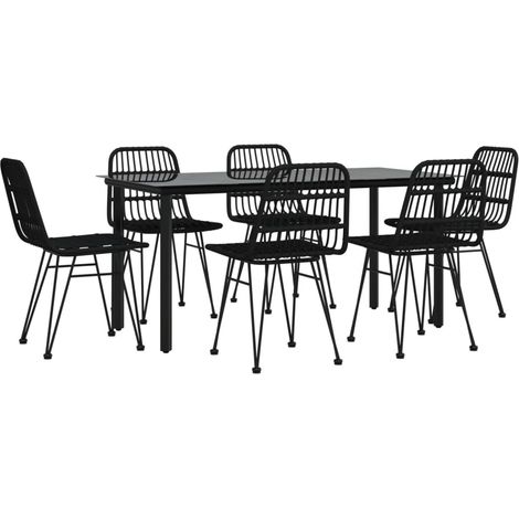 Juego de comedor muebles de jardín muebles de exterior 7 piezas resina tejida negra 020014378 (1/5)