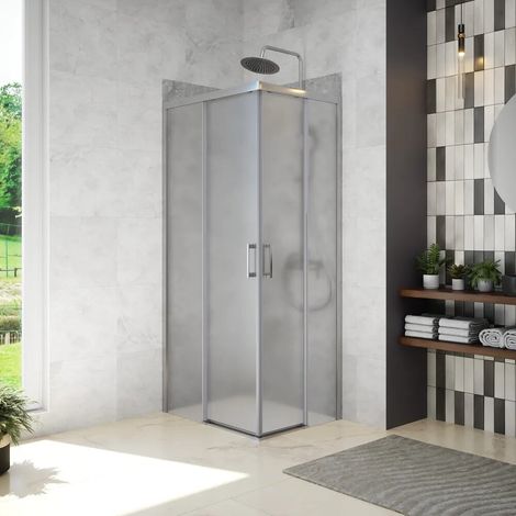 Cabine de douche d angle coulissante 70x70 cm profilés chromés verre opaque 6 mm h190 Cuba (1/4)