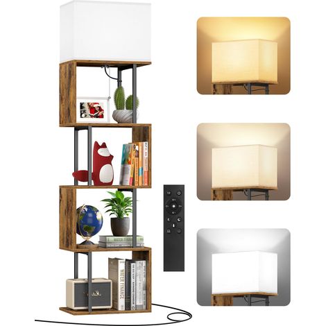 Lampadaire avec Étagère en S à 5 Niveaux, Lampe LED avec 3 Températures de Couleur et Télécommande, Design Moderne pour Salon, Chambre et Bureau (1/5)