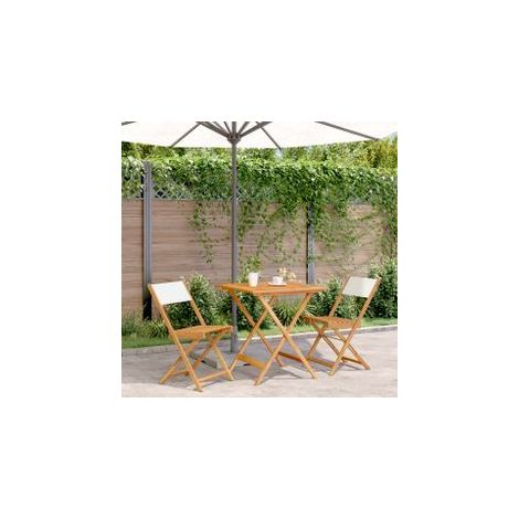 Ensemble de bistro 3 pcs blanc crème tissu et bois massif (1/5)