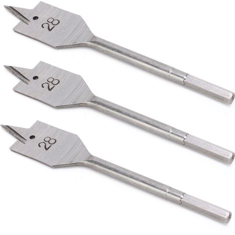 Jeu de 3 forets plats en acier à haute teneur en carbone pour le travail du bois, 28 mm (1/5)