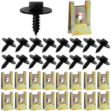 Kit de Clip à Vis et Écrou,Vis de Carrosserie et U-Clip écrous Fixation pour Garde-Boue de Voiture,Type U Sous Support de Passage Roue Kit,pour Voiture Panneau de Porte Intérieu (1/5)