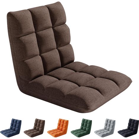Folding Floor Chair 14 Position Padded Adjustable Lounge Recliner Chair BROWN (1/5)