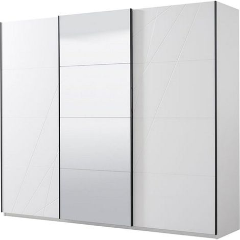 Armario Grande Rutino, Ropero Dormitorio Colgador, 6 Estantes, Puerta Corredera, 262.5x224h cm Blanco Mate