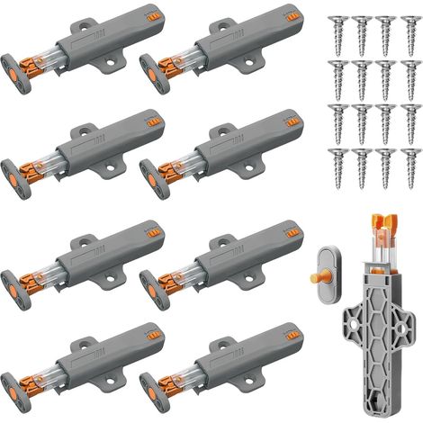 8-teiliges Set Druckknopf-Schranktürriegel – robuste graue Federriegel, geeignet für Schränke, Wandschränke und Küchenschränke. (1/5)