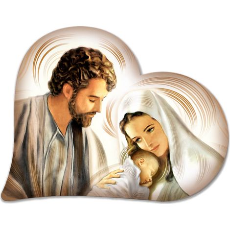 Lupia - Quadro Capezzale, Collezione HEART NATIVITY BROWN Sacra Famiglia, Design Unico in Pannello di Legno, Arredo Camera da Letto, Artigianale Made in Italy, Marrone, 50x65 cm (1/4)