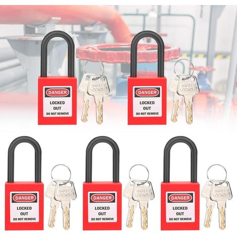 5er Set Lockout Tagout Vorhängeschlösser 40mm Rot, 2 Schlüssel pro Schloss